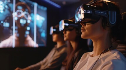 Poster - Participants engage in a digital therapy session using virtual reality headsets to enhance mindfulness and support mental health practices in a telemedicine environment.