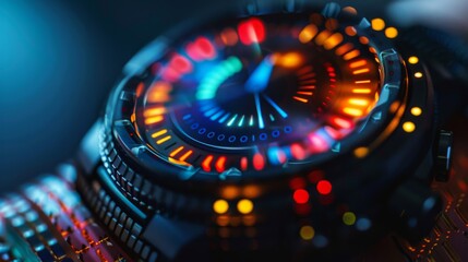 Aufkleber - A close up view on a vibrant digital watch that symbolizes the intersection of technology and mental wellness, showcasing features that enhance mindfulness and self care.