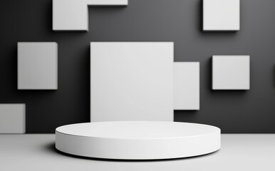 Poster - A contemporary setting and vacant platform, embodying a futuristic modern interior design, as depicted in a 3D illustration