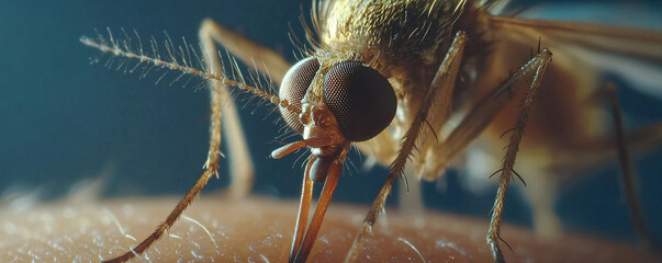 Mosquito is sucking blood through the skin of a person