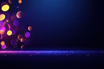 Wall Mural - Abstract background with colorful bokeh lights and glowing particles on dark blue.