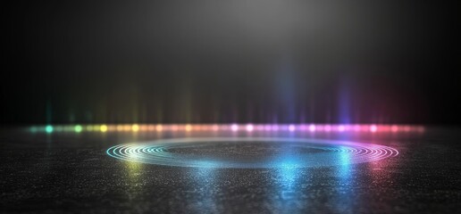 Poster - A 3D rendering presents a futuristic and modern scene of abstract shaped, sci-fi themed, glowing neon laser tube lights in purple, pink, and blue, set against the dark and empty background of a