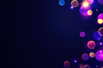 Wall Mural - Abstract dark blue background with colorful glowing circles and bokeh lights, perfect for festive designs.