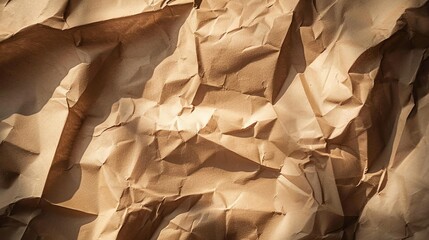 Wall Mural - Abstract texture of crumpled brown paper with light and shadow.