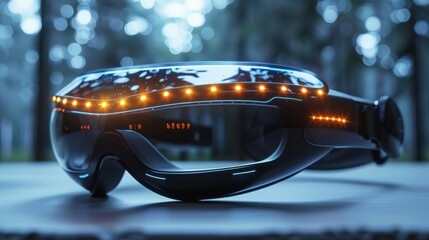 Poster - Mindfulness training tool featuring advanced technology for mental health support. The device is positioned on a table amidst a serene outdoor environment, focusing on therapy and wellness.