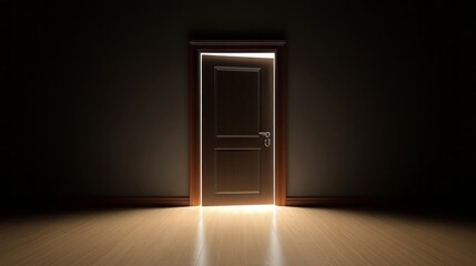 Aufkleber - Warm light spills from an open door in a darkened chamber, creating an inviting yet enigmatic atmosphere. The contrast enhances the allure of what lies beyond the threshold