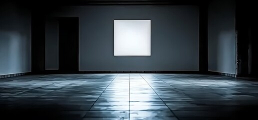 Poster - A vast, futuristic Sci Fi chamber with a light blue hue, featuring a spacious hall and illuminated by blue lights, serves as a backdrop for design