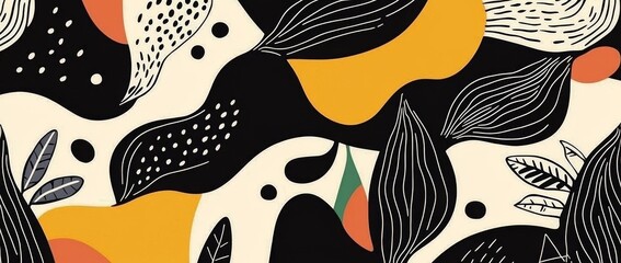 Retro vintage design with a floral natural pattern of black flowers set against a pink background in an asian style illustration