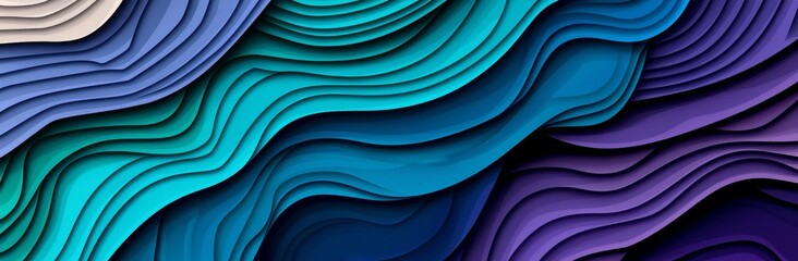 Poster - The horizontal banner boasts a modern design, incorporating very dark blue, cadet blue, and teal blue colors, along with dynamic curved lines and fluid, flowing waves and curves