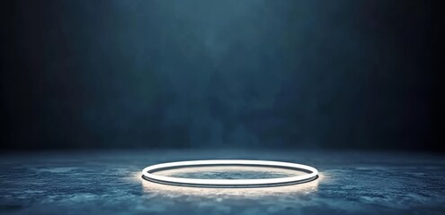 Poster - A futuristic portal with a glowing white neon round shape, constructed from sci-fi silver metal