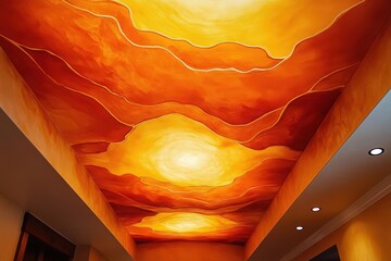 Poster - Abstract Orange Sunset Ceiling Mural Design