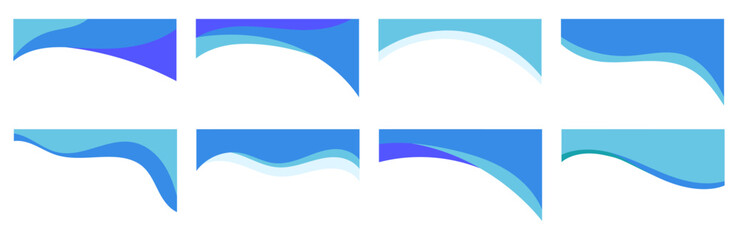 Wall Mural - Set of Blue Wave Abstract Headers Curved Designs for Web and Graphic Use