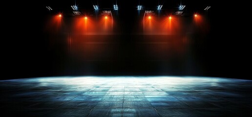 Poster - A 3D rendering image captures the haunting beauty of a dark corridor, its somber atmosphere punctuated by the bold, red neon lights that reflect off the floor and walls