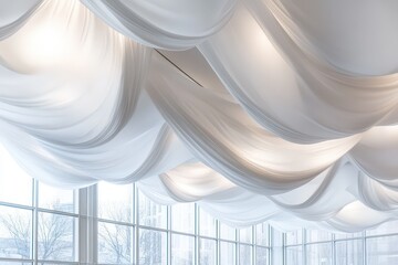 Wall Mural - Draped White Fabric Ceiling Installation Over Large Windows