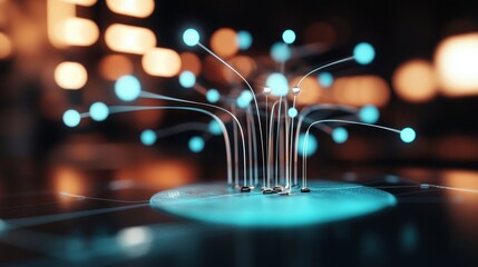 Poster - The concept of a smart digital city is represented through an abstract graphic illustrating a connection network, symbolizing the impact of globalization