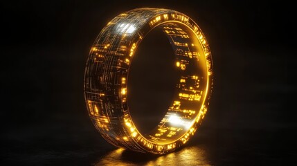 Poster - Futuristic Golden Ring Illuminated With Circuitry Design