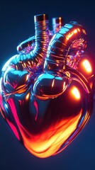 Poster - A Metallic Heart Illuminated With Vibrant Neon Colors