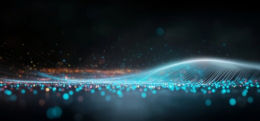 Poster - A 3D rendered image of a futuristic, neon-lit alien spaceship presents a modern and vibrant atmosphere, characterized by purple and blue tones, an oval circle, and glowing laser beams, situated in a