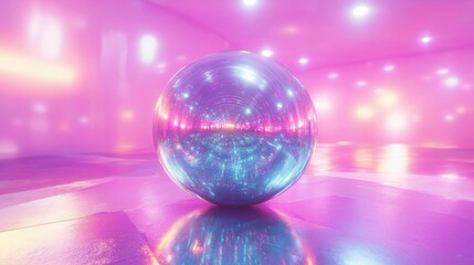 Canvas Print - Reflective Sphere in a Pink Neon Room