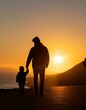 © Argiduna - una silueta de una mano niño junto a la mano del padre, concepto del día del padre, con espacio para texto