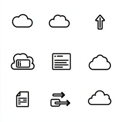 Poster - data transfer is represented by a set of icons, including a file exchange collection and lines with 