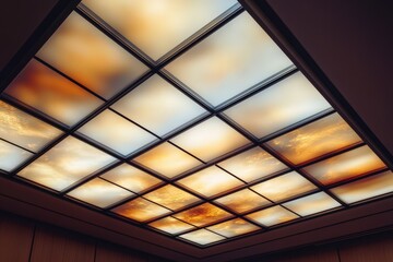 Wall Mural - Illuminated Grid Ceiling with Skylight Panels