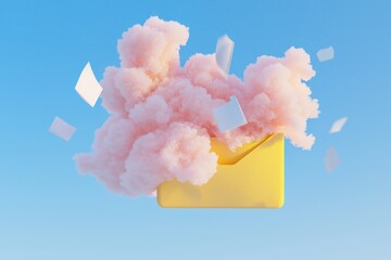 Fototapete - Transferring 3D files of documents in folders is based on the concept of encrypted file transfer, connecting documentation and information, and migrating to remote files and folders for access