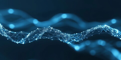 Poster - a 3d rendering of an abstract glowing big data or metaverse hologram background illustrates the conc