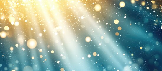 Poster - Ethereal blue and gold abstract background with shimmering lights and soft bokeh effects, creating a dreamy atmosphere.