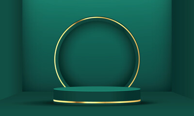 Poster - abstract modern dark green light display podium stage with ring round copy space for you design