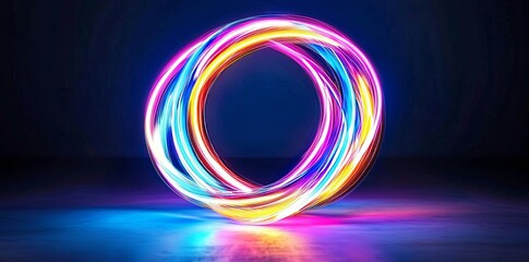 Poster - A 3D rendering featuring an abstract neon background with pink and blue glowing lines evoking the speed of light and a meteor shower, suitable for digital wallpaper