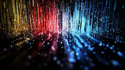 Poster - Abstract neon laser rain falls against a backdrop of dark red blue grunge