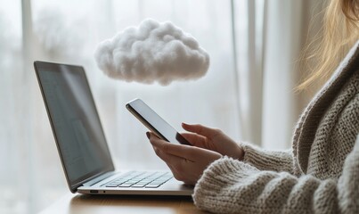 Fototapete - Exchange information and data via internet cloud technology, which supports a digital document transfer system, FTP file reception, and the creation of a computer backup copy
