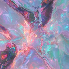 Poster - A vibrant holographic backdrop featuring an iridescent color scheme and liquid-like effects, all generated through 3D rendering