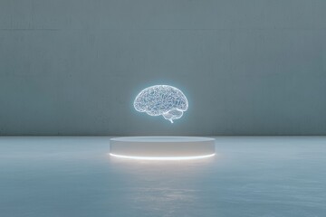 Poster - A wireframe hologram depicting a futuristic human brain, complete with a sci-fi holographic interface
