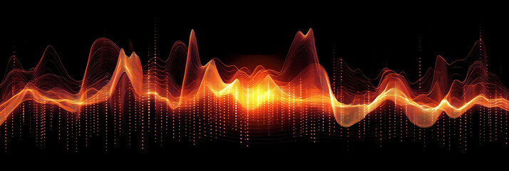 Aufkleber - Abstract visualization of glowing sound waves on black background showing data and energetic frequency