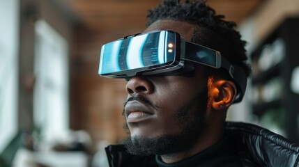 Poster - A person utilizes advanced virtual reality technology to engage in digital therapy, focusing on mindfulness and mental health within a serene indoor environment.