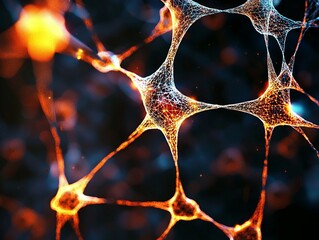 Poster - A network of glowing orange lines and dots is set against a black background with a bokeh effect