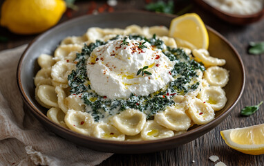 Wall Mural - Orecchiette Pasta with Kale and Ricotta Cheese 