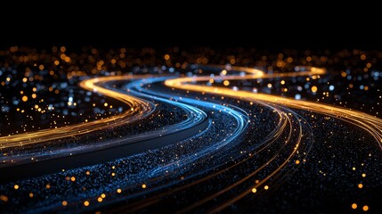 Poster - In an abstract digital setting, glowing lines and bokeh lights create the illusion of fast motion or data transfer