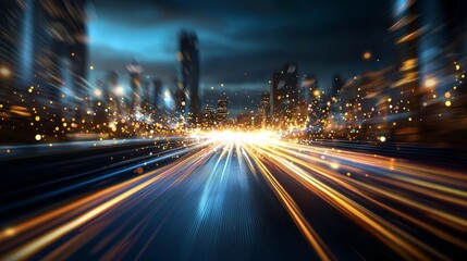 Poster - Abstract digital background featuring glowing lines and bokeh lights, giving the sense of speed or data transfer in motion