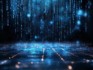 Poster - A digital landscape of the future with blue glowing lines
