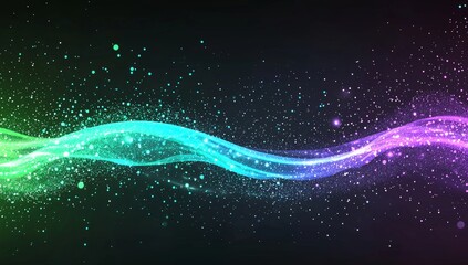 Poster - Glowing light blue and green lines form the background, with data particles suspended in the air