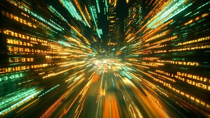 Poster - Digital Metropolis with Binary Patterns and Light Streaks