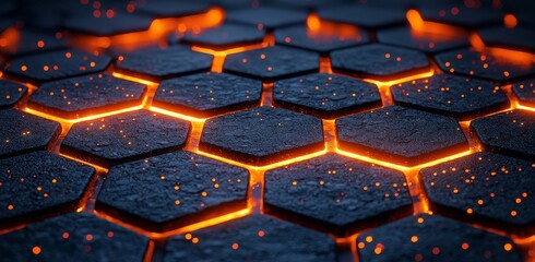 Poster - The global economic strategy is depicted using a high-tech digital hexagonal network with glowing points
