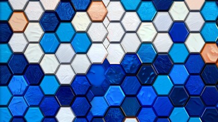 Poster - The abstract background of a futuristic technology design features blue bright energy flashes under hexagons, all set against a white background and utilizing modern 3D hexagonal technology