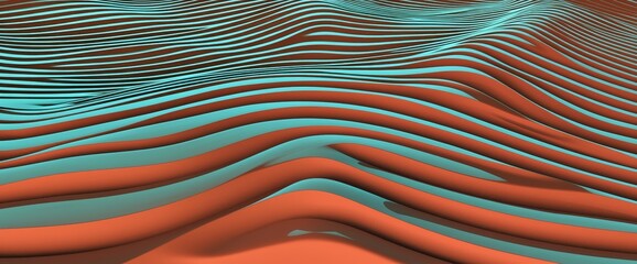 Poster - A wave with a dynamic and lively appearance, blending blue and orange against a backdrop of mountains