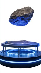 Sticker - a levitating rock above a futuristic blue illuminated stand