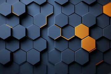 Poster - An abstract background with interlocking hexagons in a sleek metallic finish, enhanced by a delicate texture and soft gradients to produce a contemporary and high-tech feel