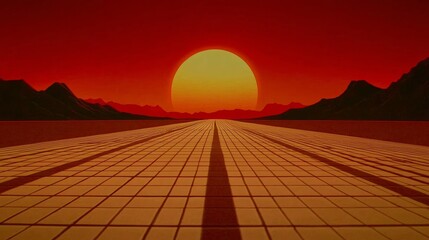 Poster - a three-dimensional representation of a futuristic scene from the past, specifically the 1980s, with